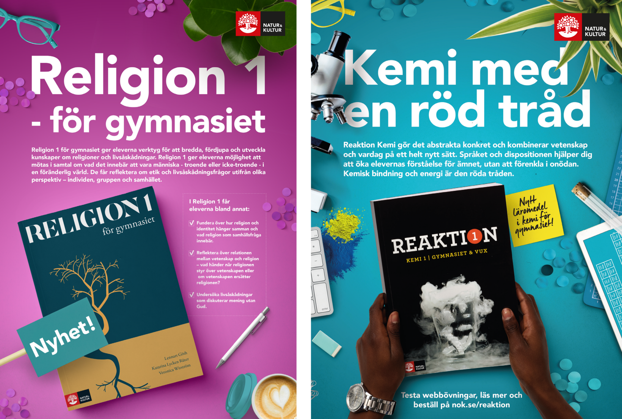 Annonser för olika läromedel från Natur & Kultur
